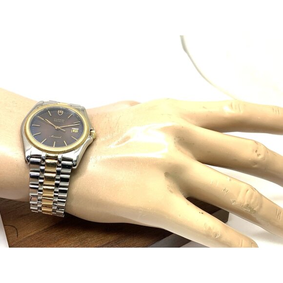 Tudor Mens Watch 15633 Monarch Vintage Swiss Brown Dial Two Tone Gold Steel 36mm - Picture 3 of 14